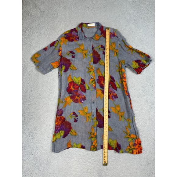 Gottex Womens Size M Linen Floral Button Up Long Tunic Top Cover Up - Picture 5 of 12